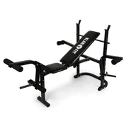 Klarfit Workout Hero Hantelbank - Bankdrücken Bank aus Stahlrohr, Fitnessbank mit Arm- & Beincurler, Hantelbank, Sit Up Bank, Maximalbelastung: 160 kg, schwarz