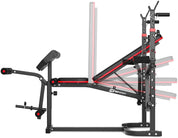 Hop-Sport Hantelbank, Multifunktionale klappbare Trainingsbank mit Langhantelständer, Butterfly & Curlpult, für Krafttraining zuhause, 250 kg Max. Belastbarkeit der Hantelbank