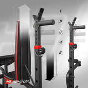 Hop-Sport Hantelbank, Multifunktionale klappbare Trainingsbank mit Langhantelständer, Butterfly & Curlpult, für Krafttraining zuhause, 250 kg Max. Belastbarkeit der Hantelbank