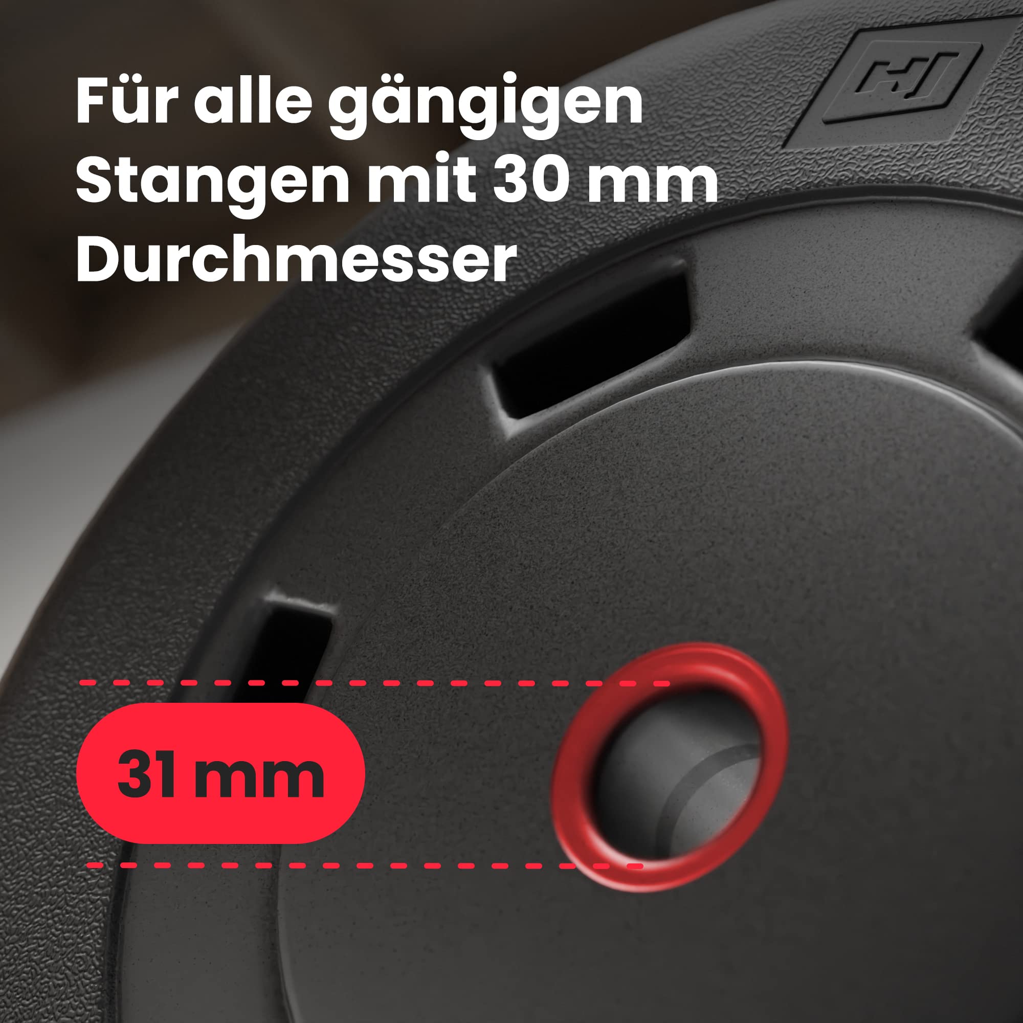 Hop-Sport Hantelscheiben Set 20 kg (2x10 kg) Kunststoff, Gewichtsplatten mit 31mm Lochdurchmesser, ideal für Standard 30mm Langhantelstangen, Robuste Gewichtsscheiben für Krafttraining