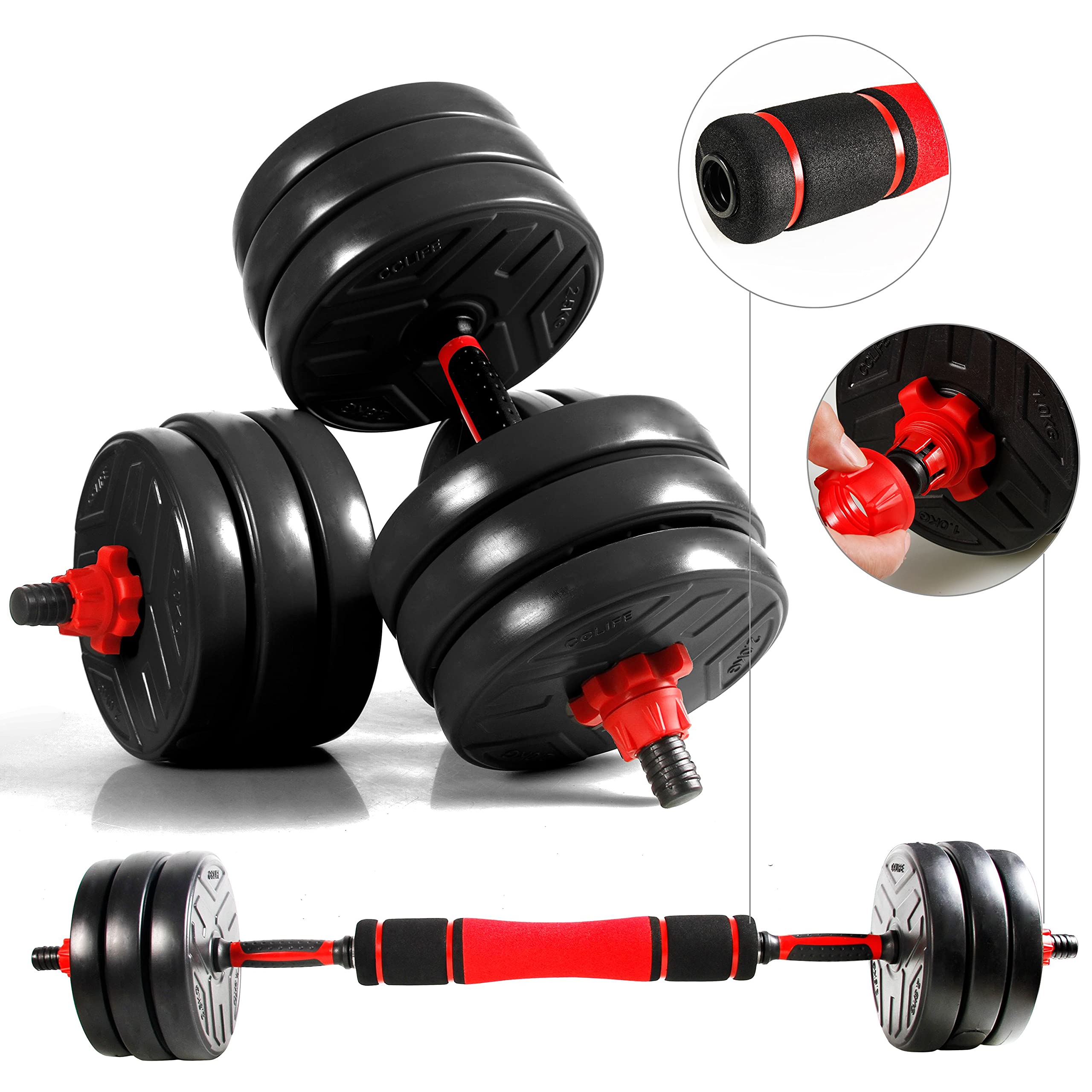 CCLIFE Hanteln Set 2er Kurzhanteln Langhanteln verstellbar 30 kg Hantelset professionell Dumbbell mit Verbindungsstahlrohr Gewichten