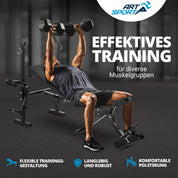 ArtSport Multifunktion Hantelbank ProfiGym1000 klappbar & 4-fach verstellbar - mit Langhantelablage, Beincurler & Butterfly - Trainingsbank Schrägbank Flachbank