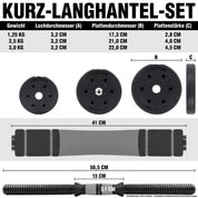 C.P. Sports 2in1 Kurzhantel & Langhantel Set 30kg / 40kg | Hantelscheiben – Gewichte – Hantelstangen | verstellbare Hanteln – Hantelset für Krafttraining, Fitness, Home Gym (silber-schwarz – 40kg Set)