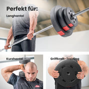Hop-Sport Hantelscheiben Set 20 kg (2x10 kg) Kunststoff, Gewichtsplatten mit 31mm Lochdurchmesser, ideal für Standard 30mm Langhantelstangen, Robuste Gewichtsscheiben für Krafttraining