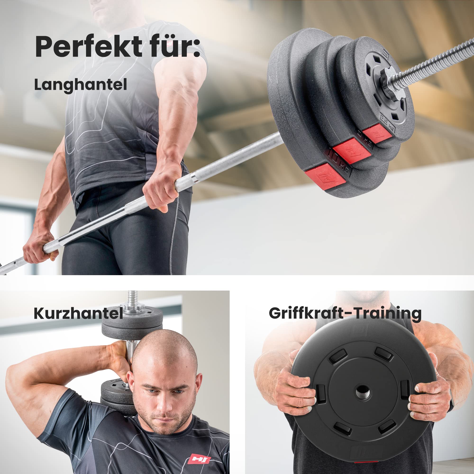 Hop-Sport Hantelscheiben Set 20 kg (2x10 kg) Kunststoff, Gewichtsplatten mit 31mm Lochdurchmesser, ideal für Standard 30mm Langhantelstangen, Robuste Gewichtsscheiben für Krafttraining