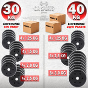 C.P. Sports 2in1 Kurzhantel & Langhantel Set 30kg / 40kg | Hantelscheiben – Gewichte – Hantelstangen | verstellbare Hanteln – Hantelset für Krafttraining, Fitness, Home Gym (silber-schwarz – 40kg Set)