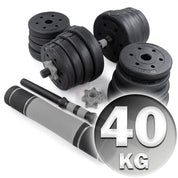 C.P. Sports 2in1 Kurzhantel & Langhantel Set 30kg / 40kg | Hantelscheiben – Gewichte – Hantelstangen | verstellbare Hanteln – Hantelset für Krafttraining, Fitness, Home Gym (silber-schwarz – 40kg Set)