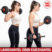 C.P. Sports 2in1 Kurzhantel & Langhantel Set 30kg / 40kg | Hantelscheiben – Gewichte – Hantelstangen | verstellbare Hanteln – Hantelset für Krafttraining, Fitness, Home Gym (silber-schwarz – 40kg Set)